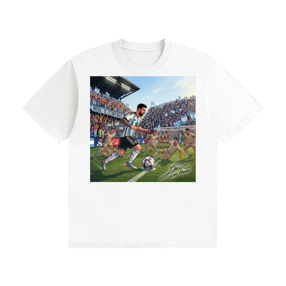 Messi Dribbling Defenders T-Shirt | Unisex Replicated Signature of "Leo Messi" | AXIOM