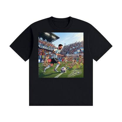 Messi Dribbling Defenders T-Shirt | Unisex Replicated Signature of "Leo Messi" | AXIOM